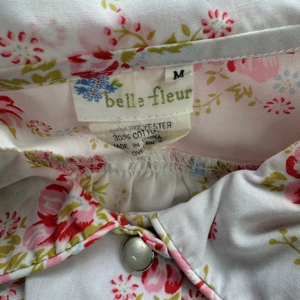 Belle Fleur VTG Floral Mother of Pearl Button Down Housecoat Robe Medium